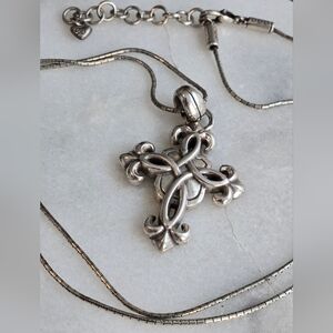  Brighton Castle Cross Long Retired Silver Celtic Pendant Necklace 30"-32"